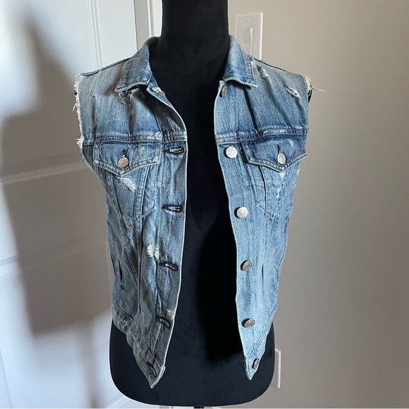 Rag & Bone/Jean Light Blue Cut Off Distressed Denim Vest EUC Size Extra Small - Picture 5 of 12